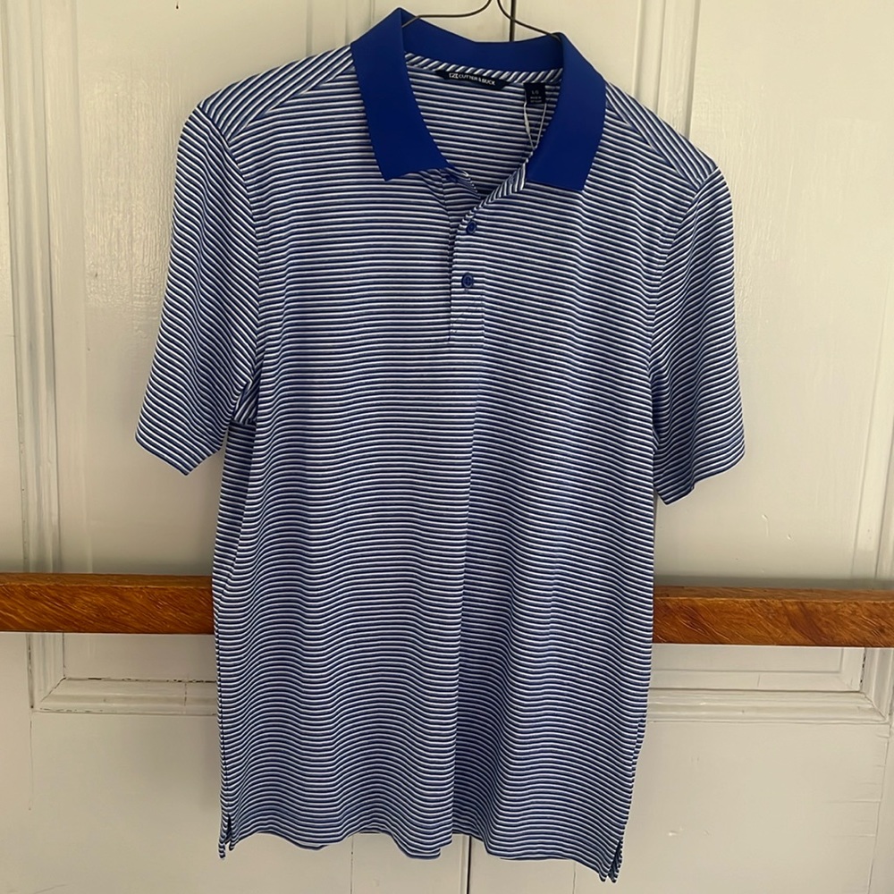 Cutter & Buck Blue and White Striped Polo